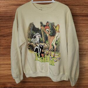 Disney Bambi Butter Yellow Crewneck Pullover Sweatshirt. Sz. M